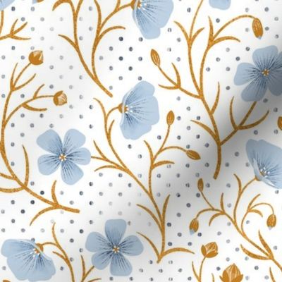 Blue And Gold Flax Flower With Polka Dots