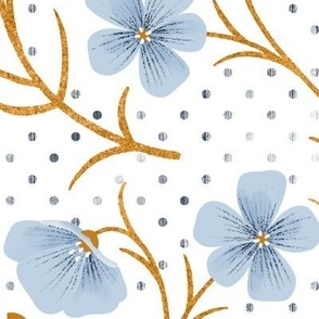 Blue And Gold Flax Flower With Polka Dots / Jumbo Scale