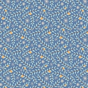 S  - branches with oranges on blue - Nr.1. Coordinate for Peaceful Forest - 3.5" fabric / 2" wallpaper