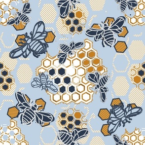 bees multiple with nature fog blue