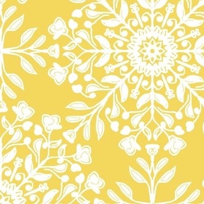 Bohemian  Floral Kaleidoscope White on Yellow