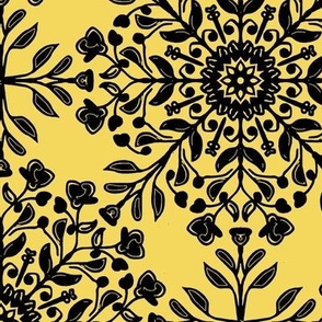 Bohemian Floral Kaleidoscope Black on Yellow
