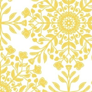 Bohemian  Floral Kaleidoscope Solid Yellow on White