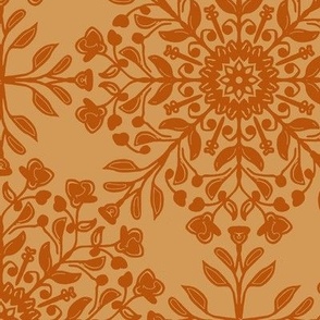 Bohemian Floral Kaleidoscope Chestnut Brown on Beige