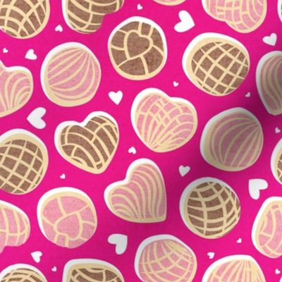 Small scale // Mexican pan dulce // fuchsia background pink and brown conchas