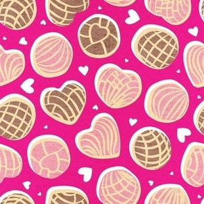 Small scale // Mexican pan dulce // fuchsia background pink and brown conchas