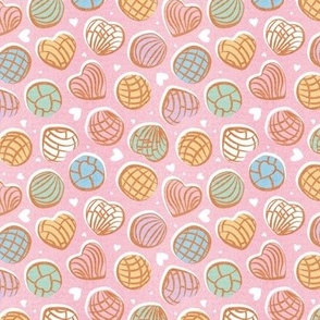 Tiny scale // Mexican pan dulce // pastel pink background multicolored conchas