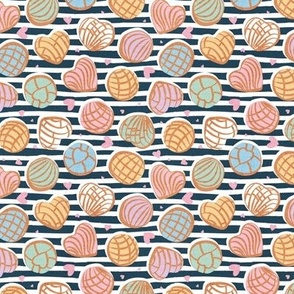 Tiny scale // Mexican pan dulce // nile blue stripes background multicolored conchas