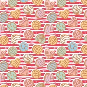 Tiny scale // Mexican pan dulce // pink stripes background multicolored conchas
