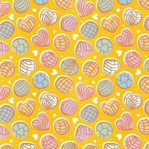 Tiny scale // Mexican pan dulce // yellow background multicolored conchas