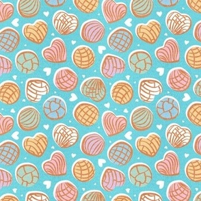 Tiny scale // Mexican pan dulce // blue background multicolored conchas