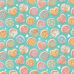 Tiny scale // Mexican pan dulce // mint background multicolored conchas