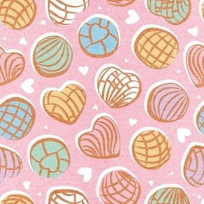 Small scale // Mexican pan dulce // pastel pink background multicolored conchas
