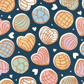  Small scale // Mexican pan dulce // nile blue background multicolored conchas