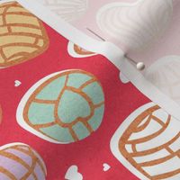  Small scale // Mexican pan dulce // pink background multicolored conchas