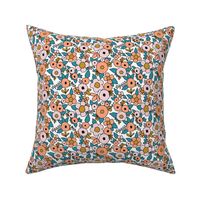 Ditsy floral in coral and teal - medium scale 