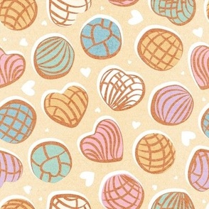 Small scale // Mexican pan dulce // pale yellow background multicolored conchas