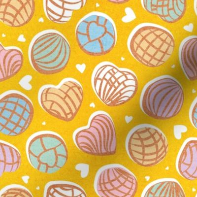 Small scale // Mexican pan dulce // yellow background multicolored conchas