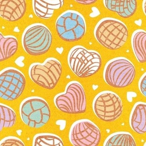 Small scale // Mexican pan dulce // yellow background multicolored conchas