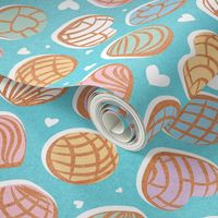 Small scale // Mexican pan dulce // blue background multicolored conchas