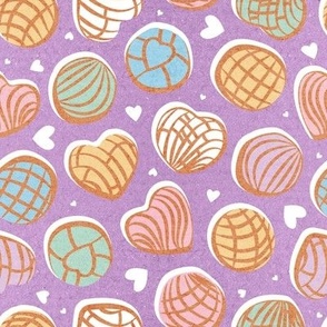  Small scale // Mexican pan dulce // violet background multicolored conchas