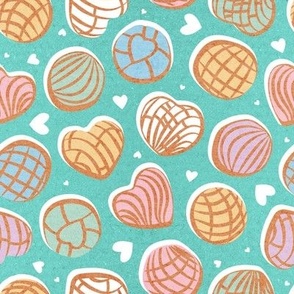  Small scale // Mexican pan dulce // mint background multicolored conchas