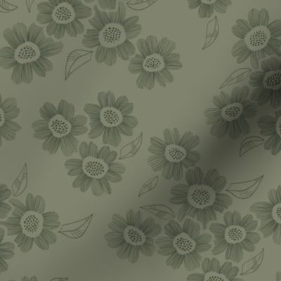 Line Art Flowers | olive | Large