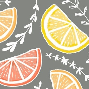 Citrus Slices and Florals in pewter Grey // Jumbo