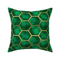 Emerald Green and Gold Honeycomb Pattern