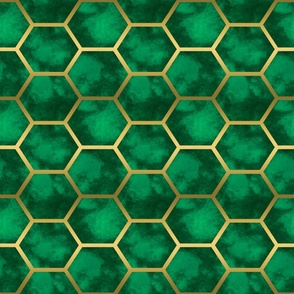 Emerald Green and Gold Honeycomb Pattern