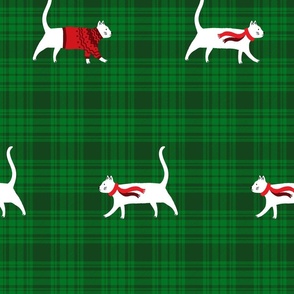 cozy cats on green plaid (large)