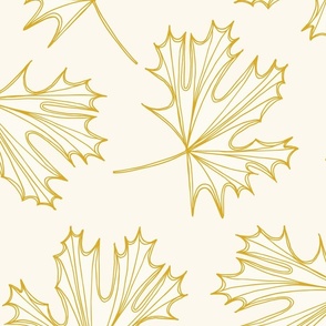 large hand drawn freehand lines gold yellow maple leaves on ivory cream