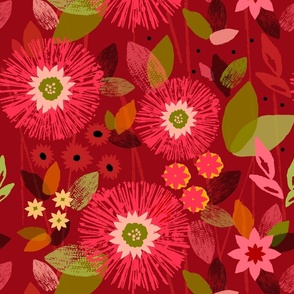 Fun Flower Bursts - Florescent Red - Large