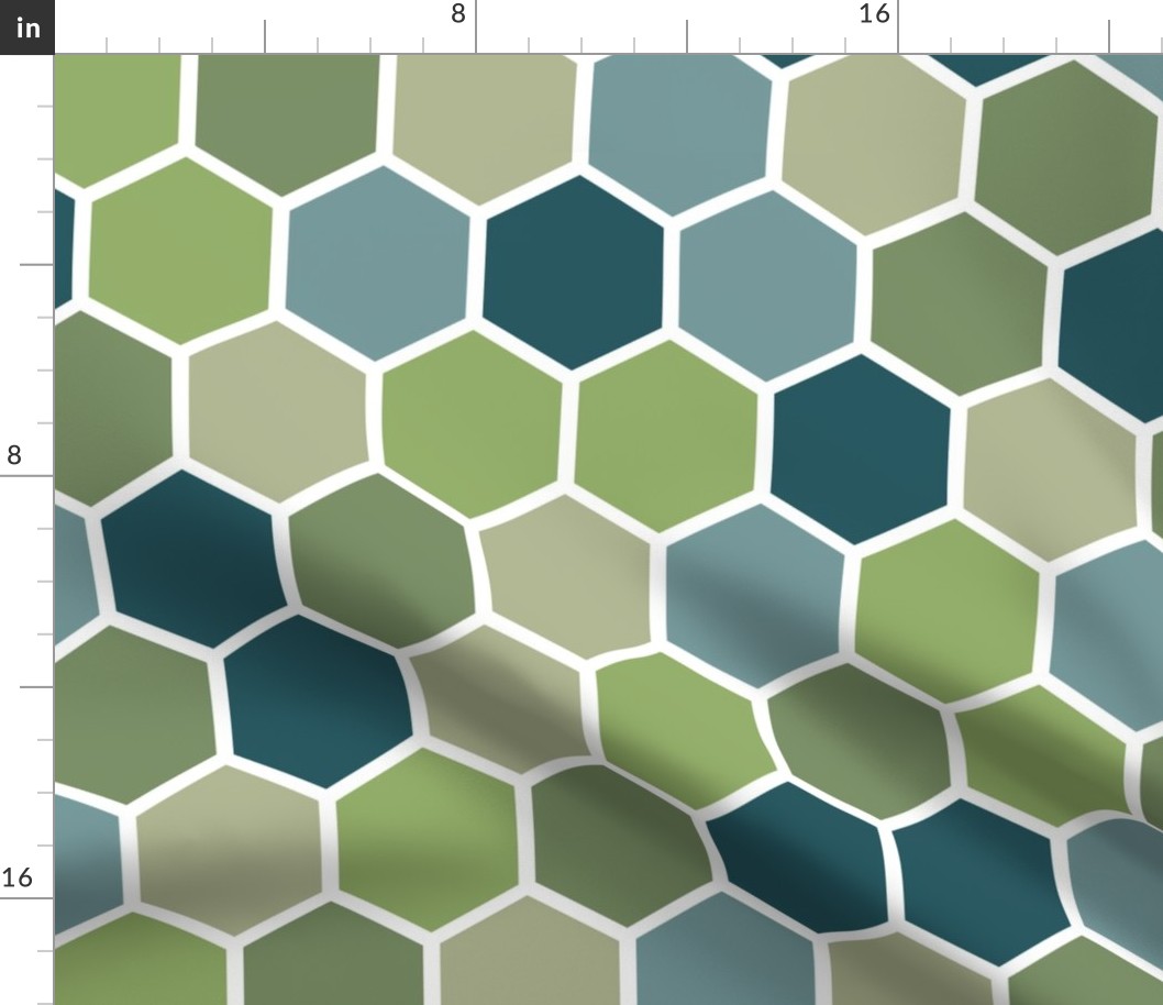 Hexagons - green and blue - large