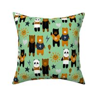 Cozy Fun Bears on Green - Medium