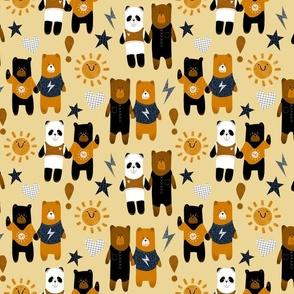 Cozy Fun Bears on Yellow - Medium