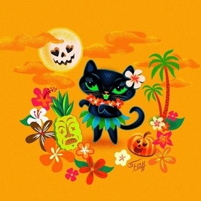 Halloween Hula Kitty Quilt SQUARE