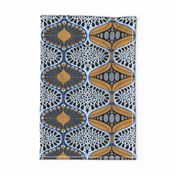 Botanical geometric seed pods blue and gold TEA TOWEL 