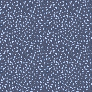 361 - Denim blue Triangle coordinate - 100 pattern project: small scale tossed non directional foliage design for crafts, quilting and kids apparel