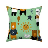 Cozy Fun Bears on Green - Large