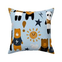 Cozy Fun Bears on Blue - Large