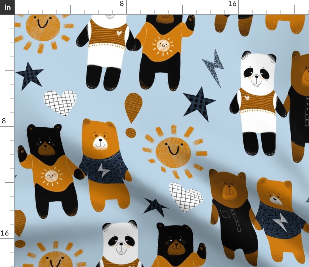 Cozy Fun Bears on Blue - Large