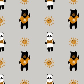 Cozy Panda and Black Bear and Sunshines - Grey