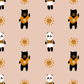 Cozy Panda and Black Bear and Sunshines - Pink