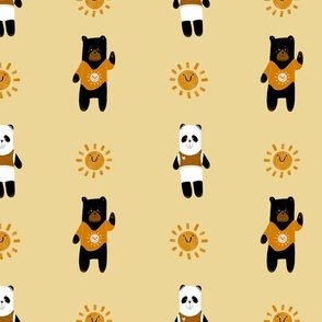 Cozy Panda and Black Bear and Sunshines - Large - Yellow