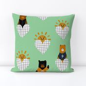 Bears and Sunshines in Hearts - Green - Large - Cozy Bear Coordinate