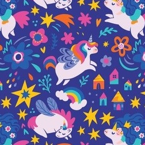 Unicorns with the little girl_purple