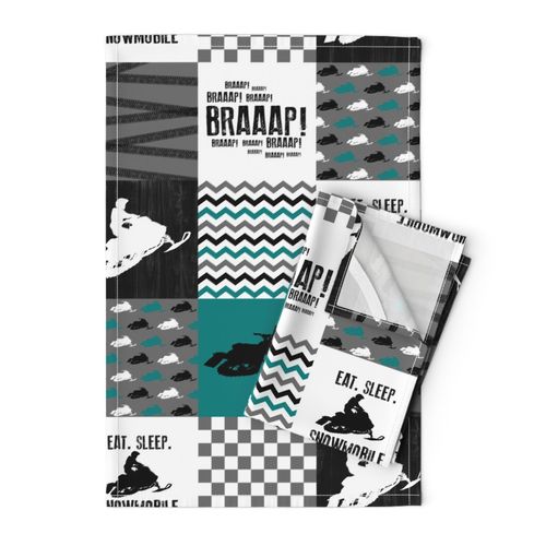 Eat Sleep Snowmobile//Teal - Wholecloth Cheater Quilt