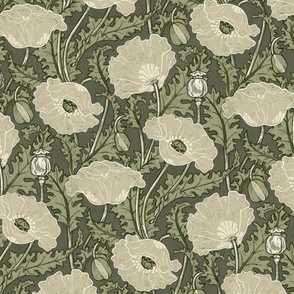 Vintage Poppy in cream sage olive green 