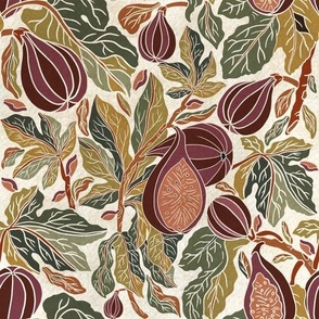 Italian Figs Fruity Pattern in Violet with green and brown foliage